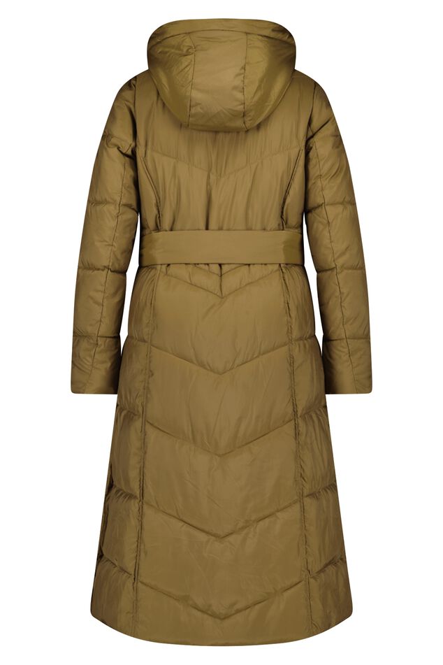 Dames Lange gewatteerde jas met ceintuur Licht khaki | MS Mode