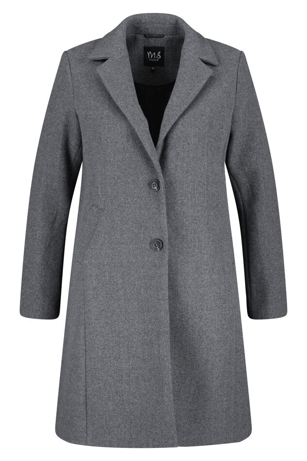 Dames Mantel jas met knopen dark grey melange | MS Mode