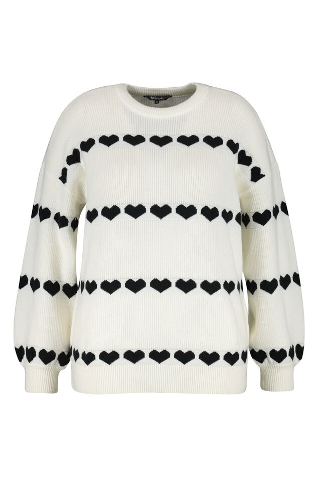 Dames Gebreide trui met hartjes Multi zwart-wit | MS Mode
