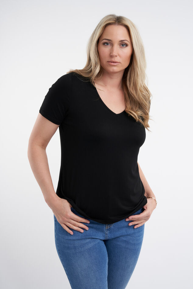 Dames Basic T-shirt met V-hals Zwart | MS Mode