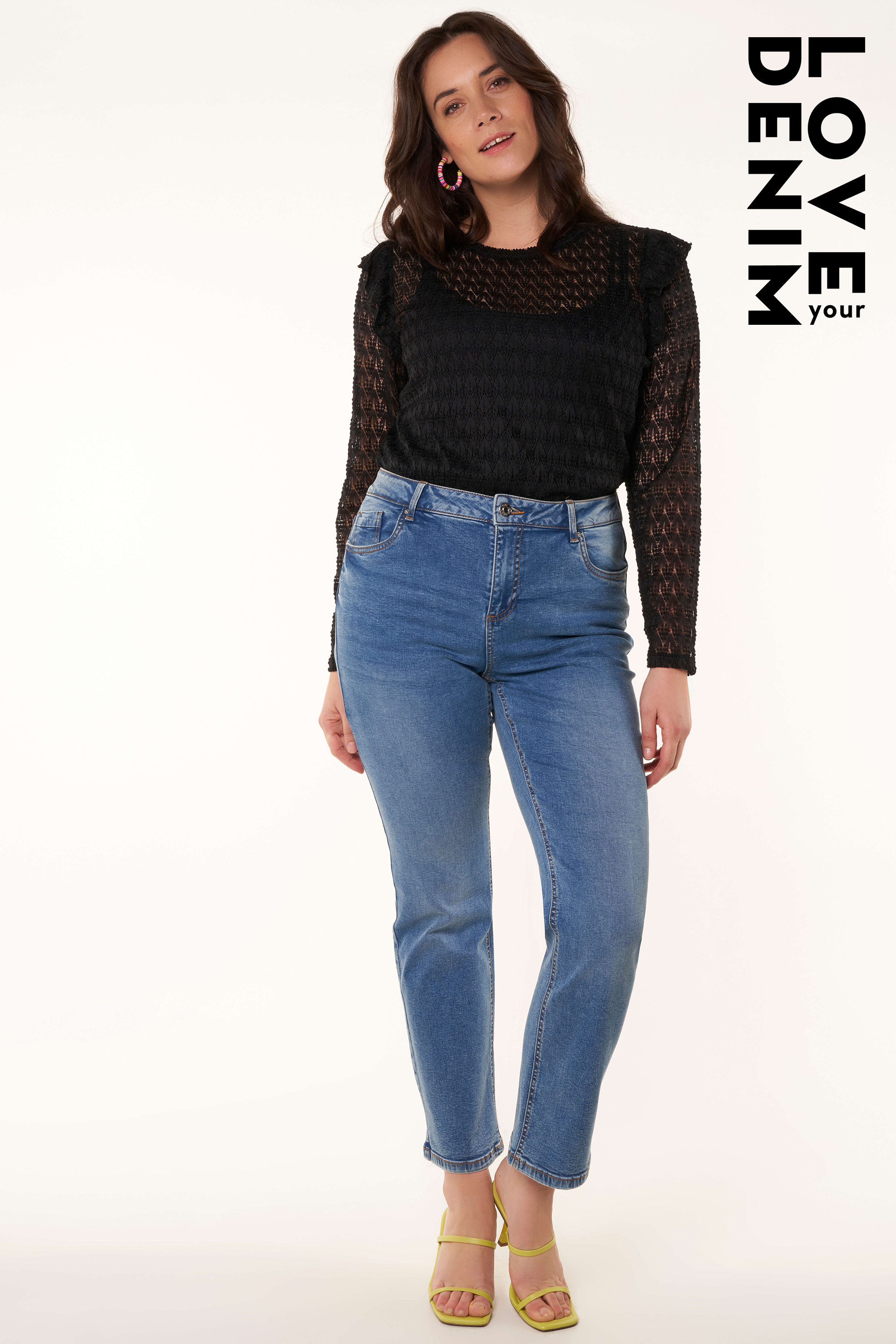 Dames Straight leg jeans LILY 30 inch Stonewash Denim | MS Mode