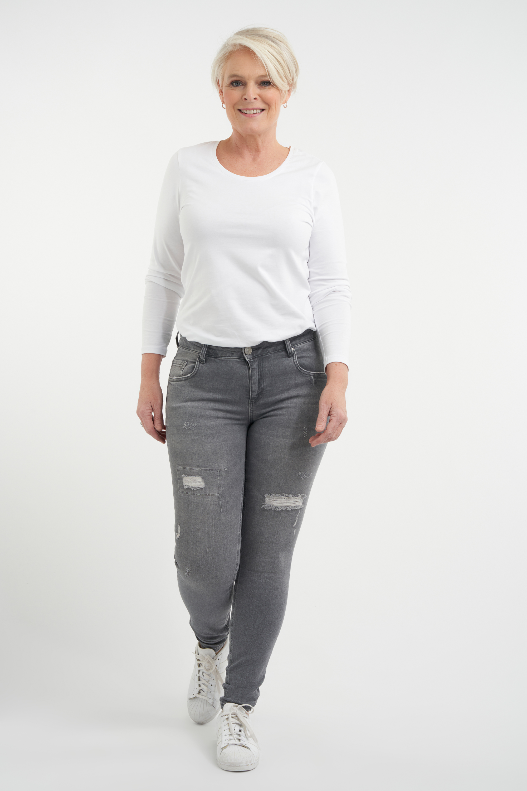 Dames Jeans met destroyed detail Donker grijs | MS Mode