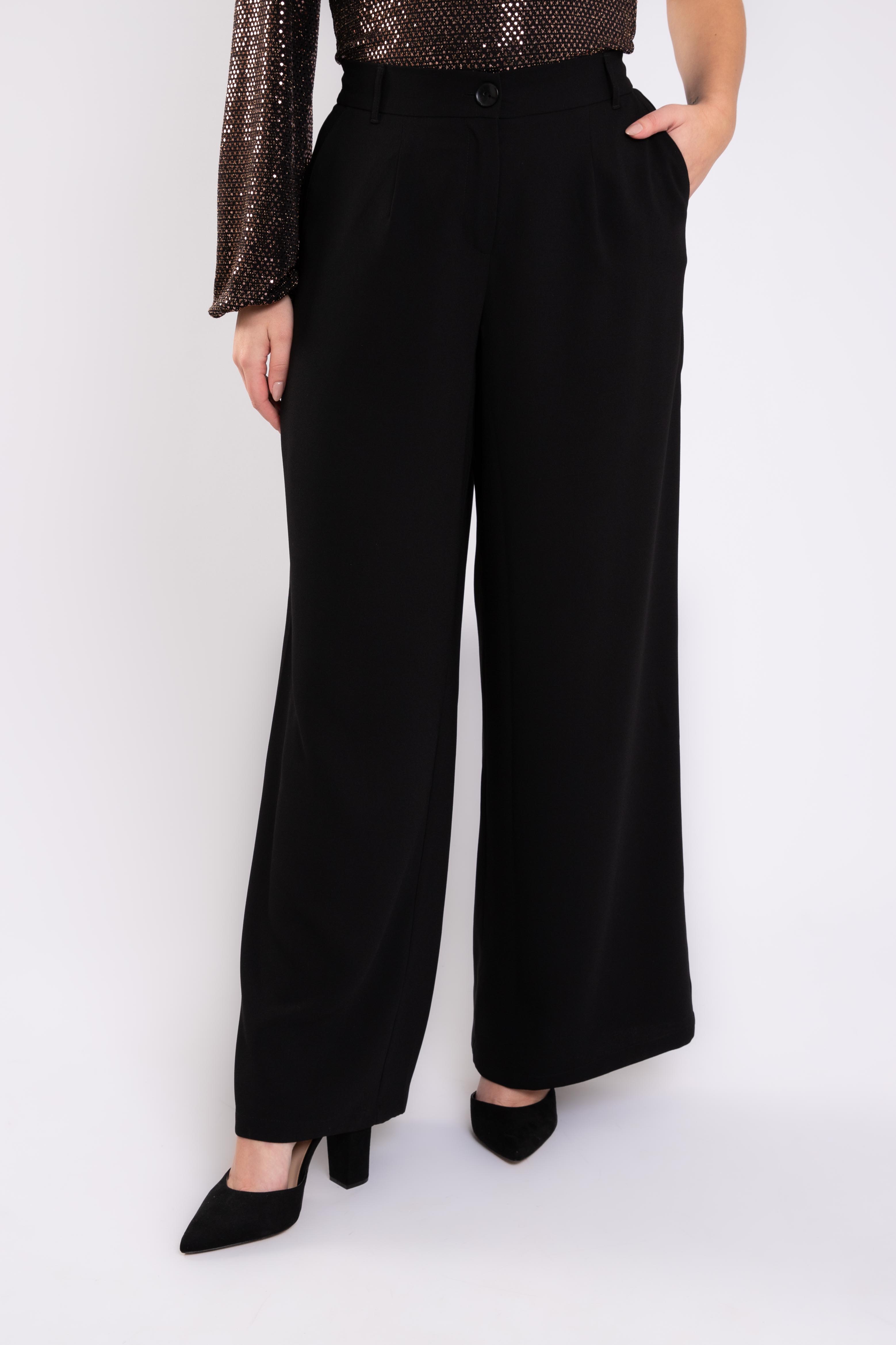 Dames Pantalon met wijde pijpen Zwart | MS Mode