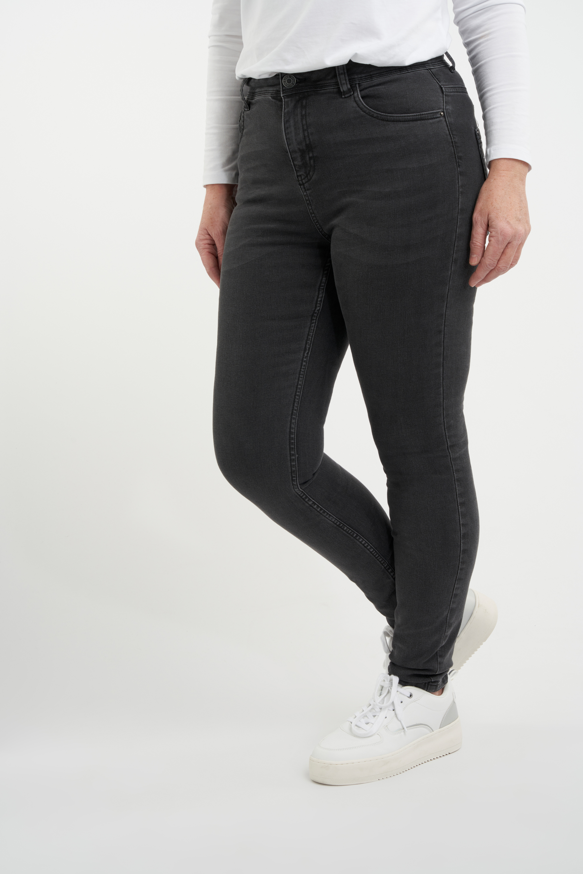 Dames Skinny leg high waist jeans CHERRY Donker grijs | MS Mode