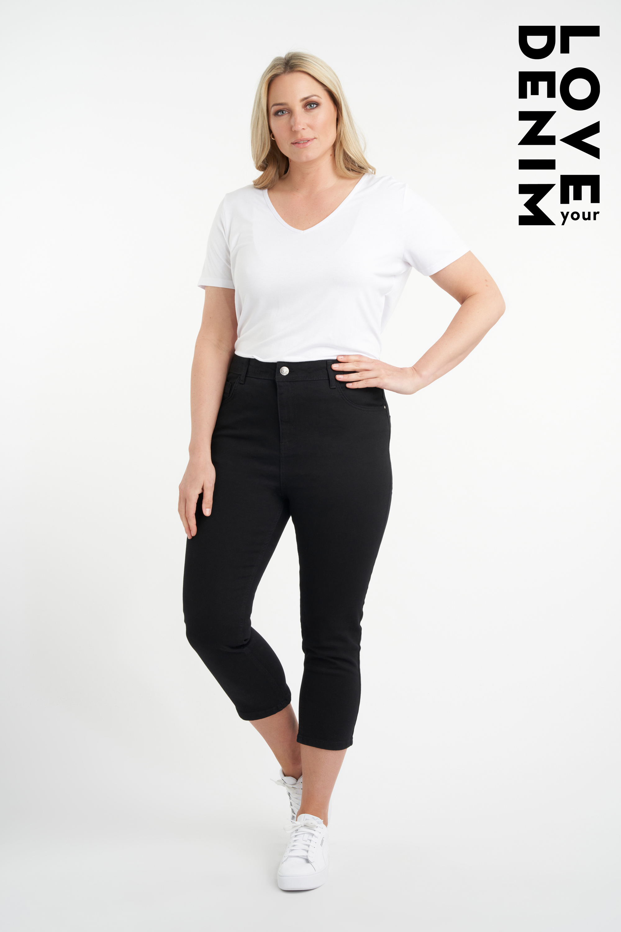 Dames 3/4 Skinny leg high waist jeans CHERRY Zwart | MS Mode