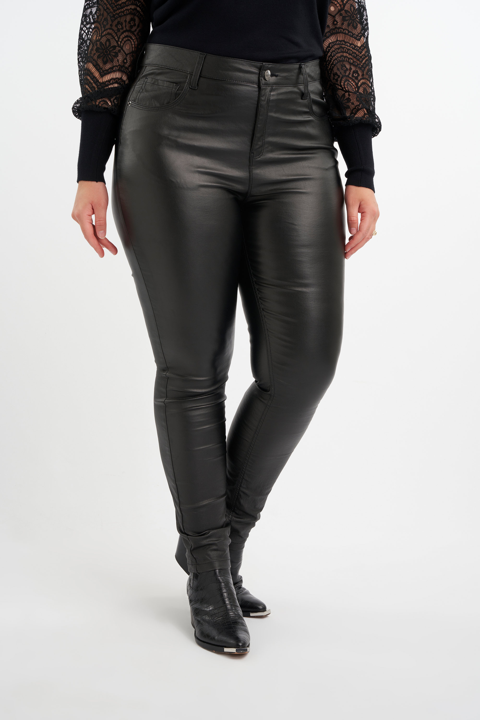 Dames Slim leg broek met coating | MS Mode
