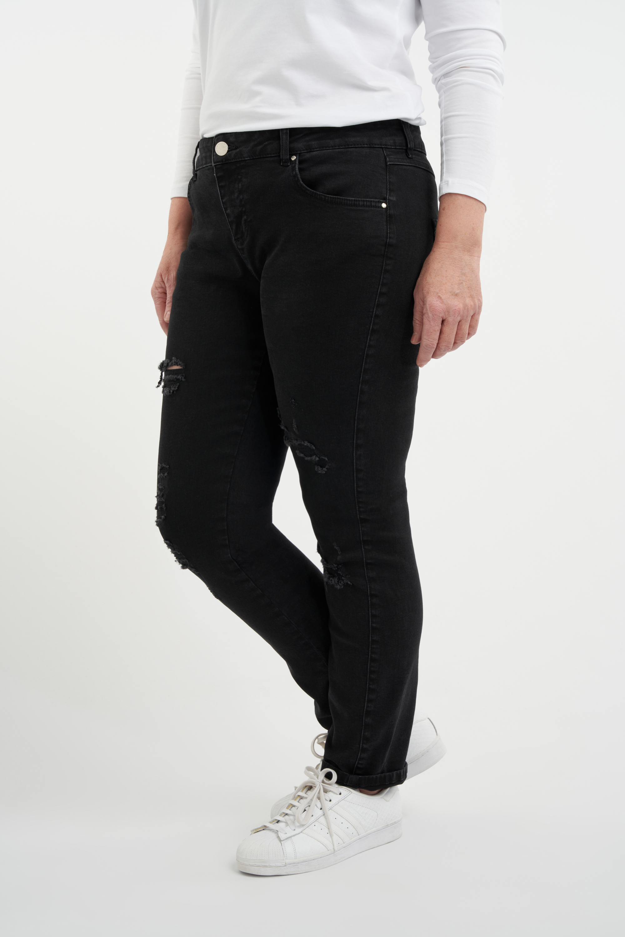 Dames Jeans met destroyed detail Zwart | MS Mode