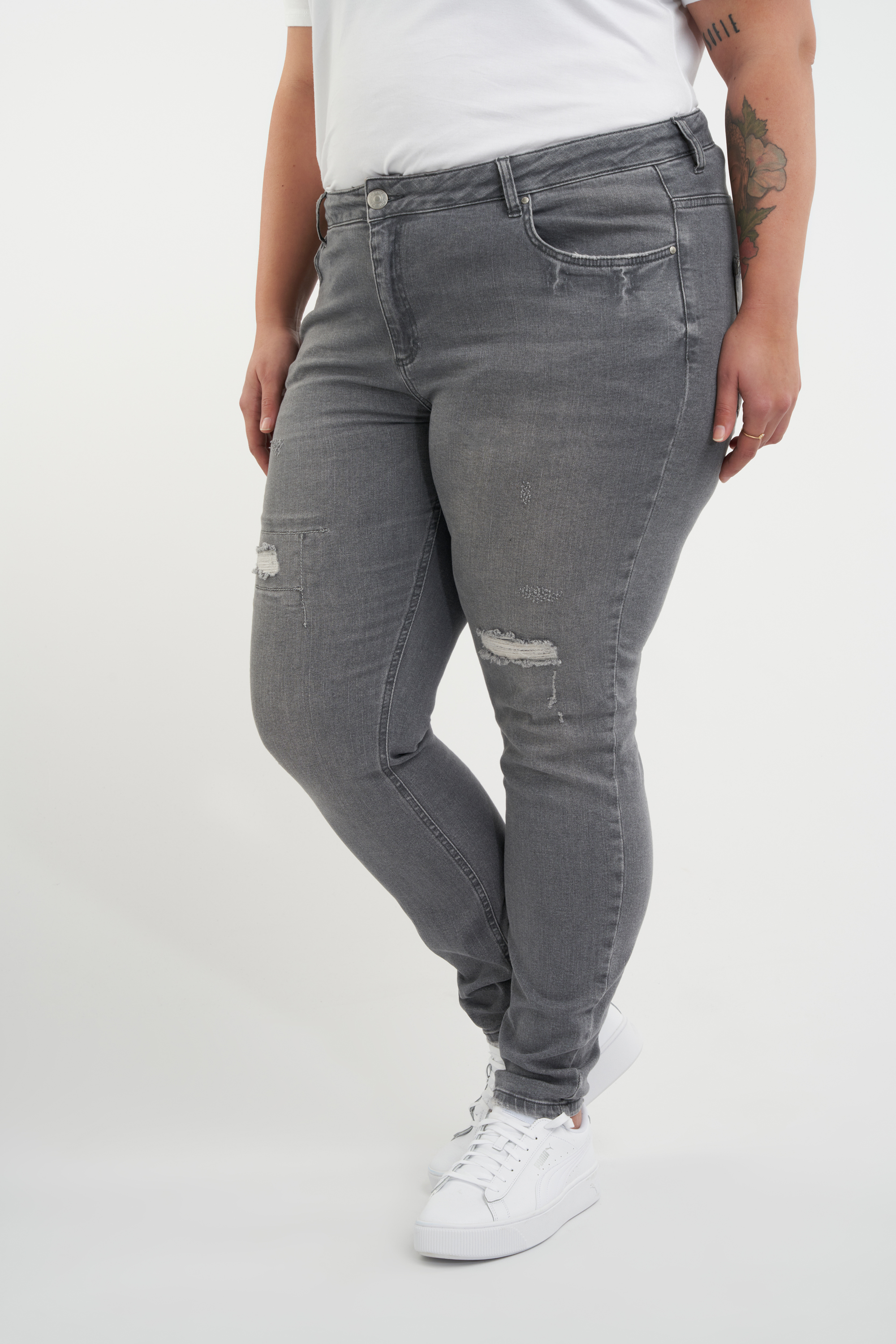 Dames Jeans met destroyed detail Donker grijs | MS Mode