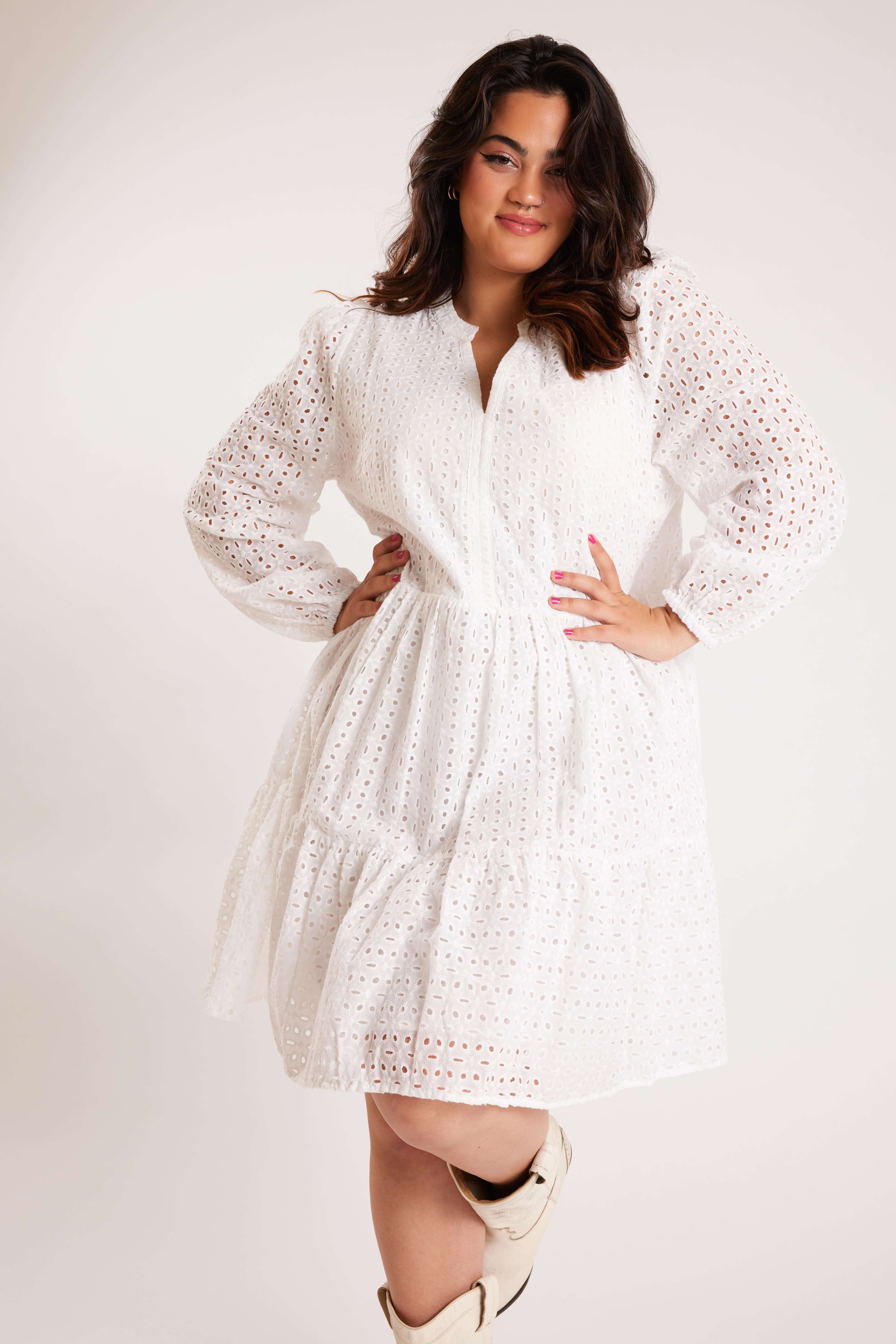 Dames Jurk met broderie anglaise Wit | MS Mode