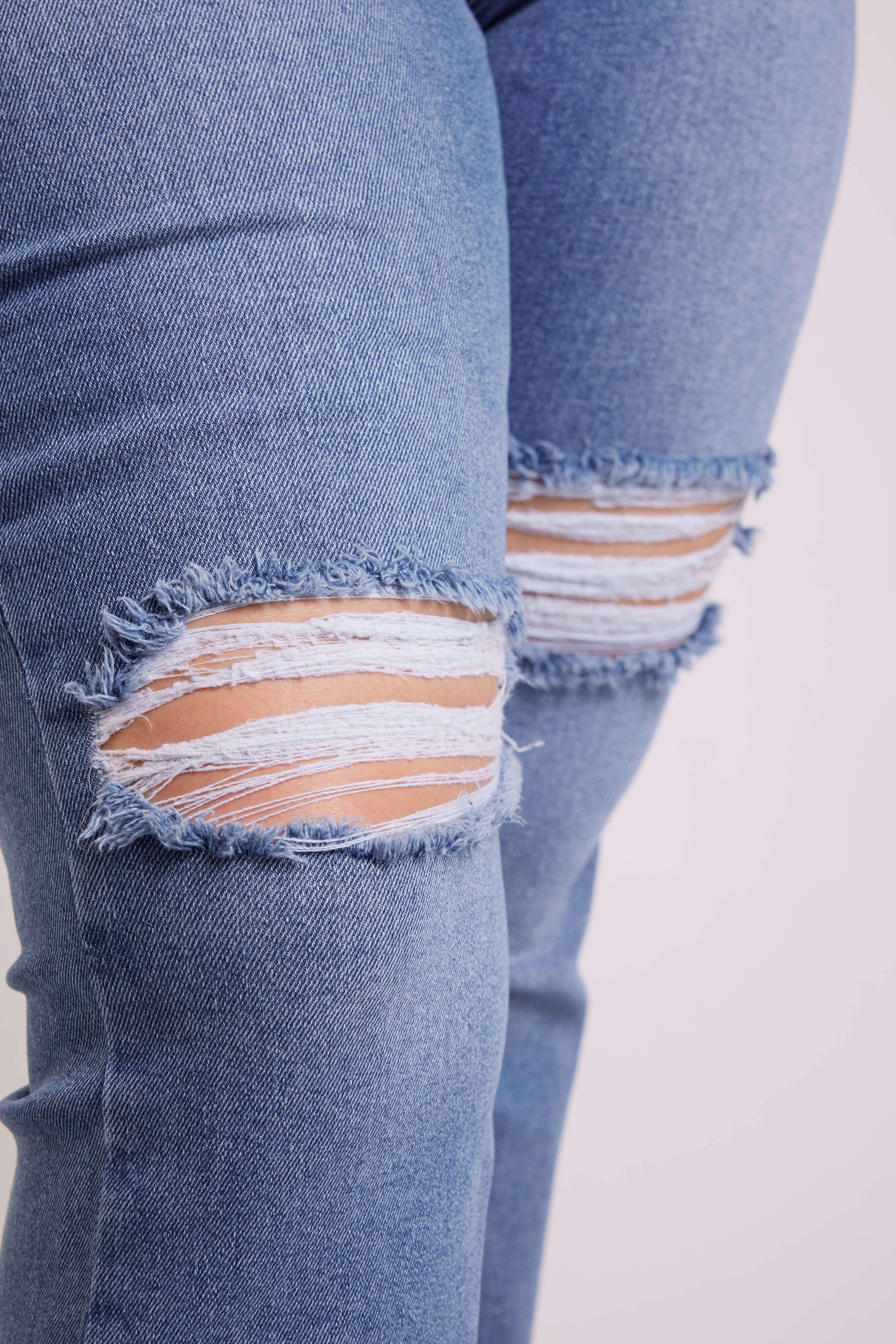 Dames Jeans met destroyed details Bleached Denim | MS Mode