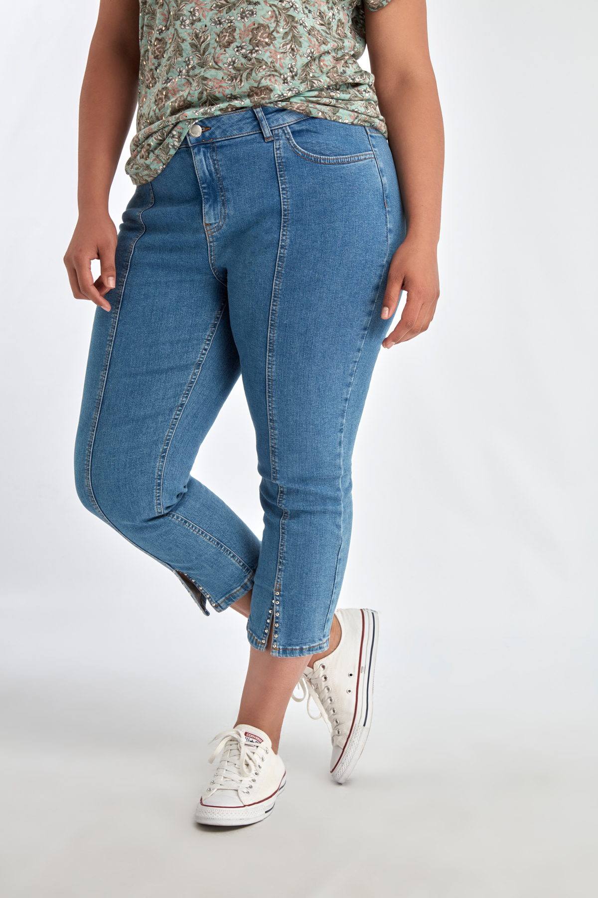 Dames 7/8 skinny jeans met studs en split | MS Mode