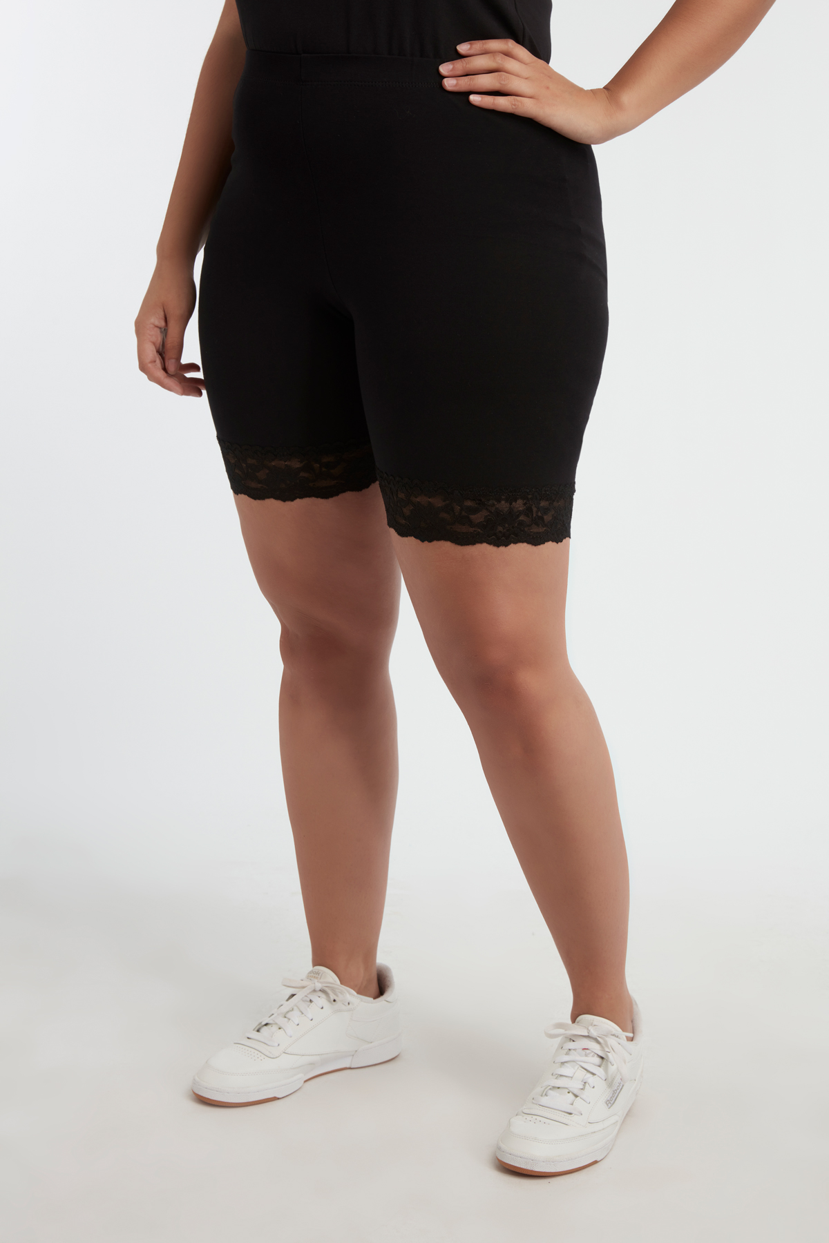 Dames 2-pack Korte legging met kant Zwart bij MS Mode®