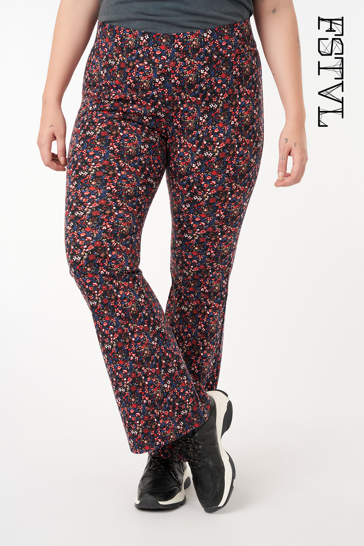 Dames Flared legging met print Multi Grijs-Zwart | MS Mode